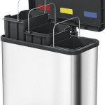 BASURERO RECICLAJE TRIPLE RECIPIENTE PEDAL ACERO INOX. 33 LTS. METAL