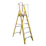 ESCALERA FIBRA DE VIDRIO PLATAFORMA CON BARANDA DOBLE 6 PELDAÑOS MAGNA