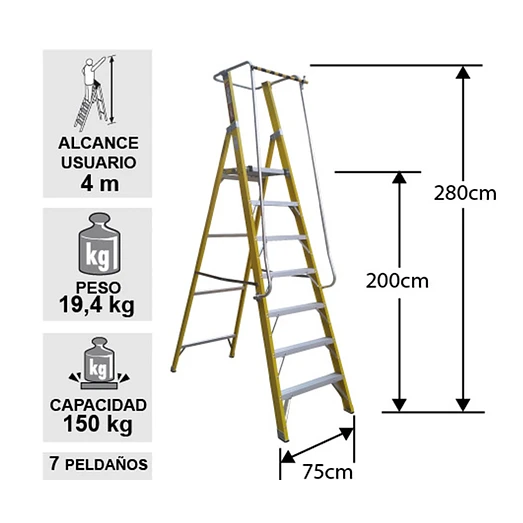 escalera plataforma 7 peldaños
